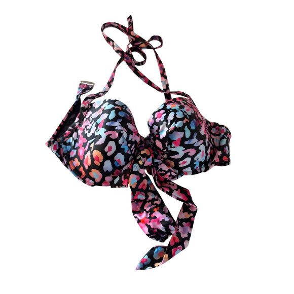 Tempt Me Two Piece Womens Bikini Size L Multicolor Animal Print Halter Padded To - Picture 2 of 12